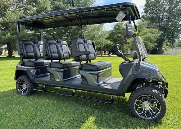 2024 Evolution D5 Maverick 6 Gray Forward Facing 6 Passenger Lifted Electric Used Golf Cart - Extended Range Lithium