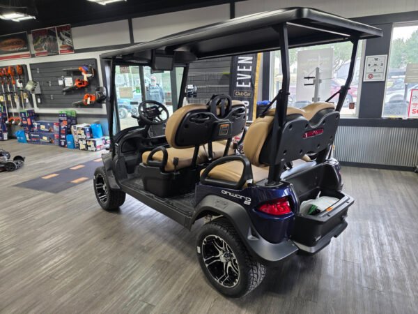 2027 Club Car Onward 4 Forward lifted lithium golf cart in Blue Onyx with four forward-facing seats